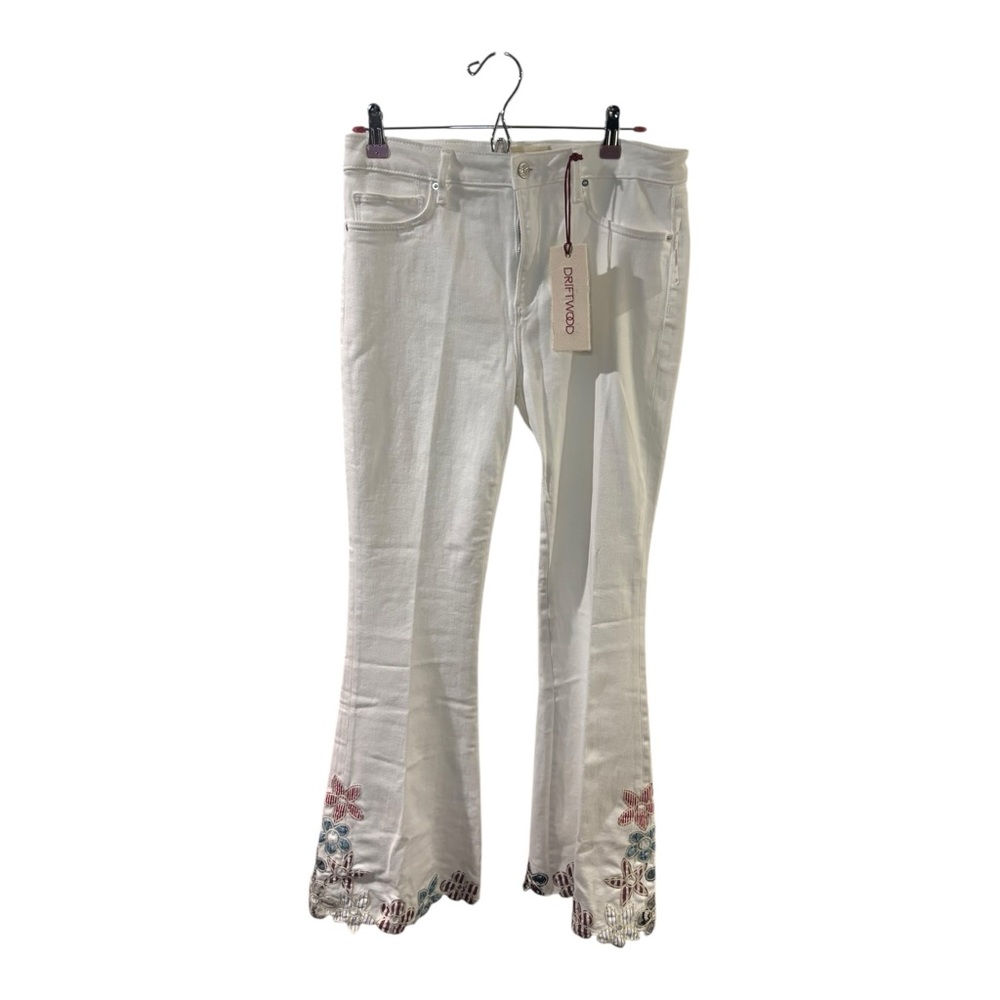 DRIFTWOOD FARRAH White DENIM JEANS FLORAL SIZE 30 W 34 L NWT WOMENS